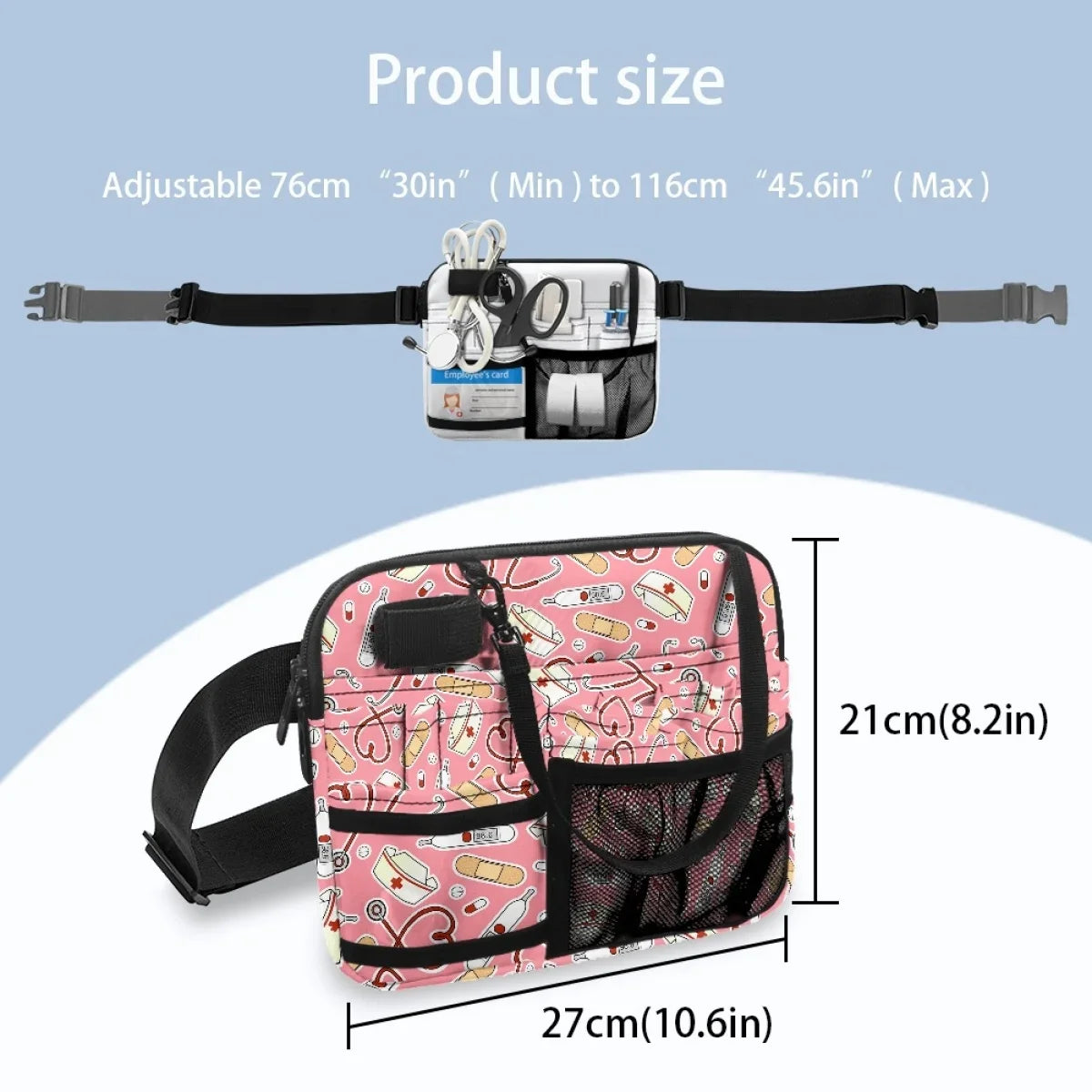 Adjustable Shoulder Pink Fanny Pack Cartoon Medical Tool Pattern Waist Bags Organizer Zipper Belt Storage riñoneras Para Hombre