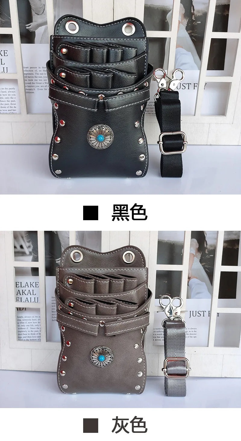 Hairdresser Scissors Pouch Salon Barber Hairdressing Holster Hair Stylist Tools Bags Comb Shear Waist Shoulder Belt Case PU Pink