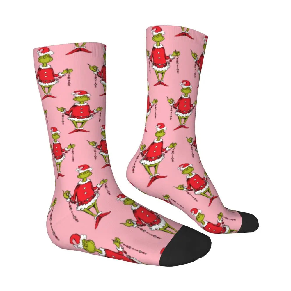 Novelty Christmas-S-Green-S-Grinching Socks Men's Women's Fashion Socks Spring Summer Autumn Winter Middle Tube Socks Gift