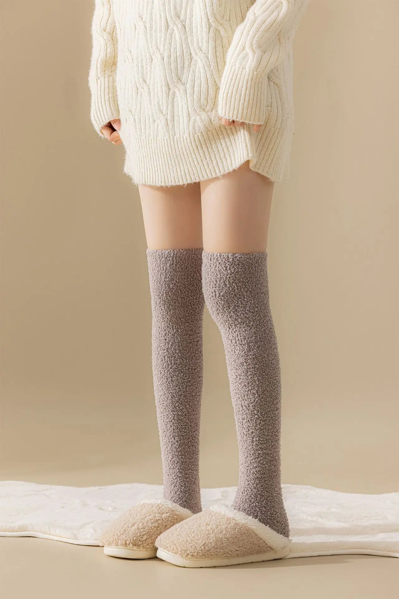 Thick Over The Knee Long Socks Breathable Warm Sweat-Absorbent Soft Fleece Knee-High Stockings
