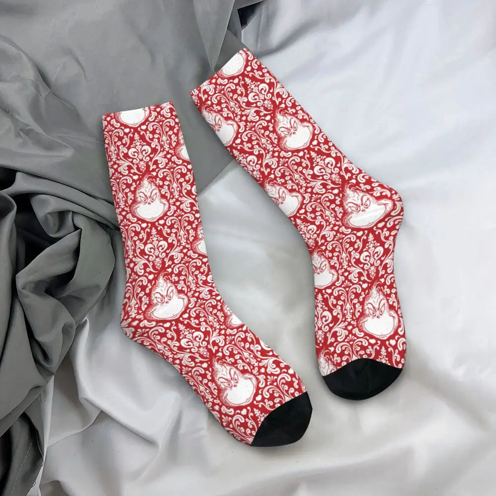 Novelty Christmas-S-Green-S-Grinching Socks Men's Women's Fashion Socks Spring Summer Autumn Winter Middle Tube Socks Gift