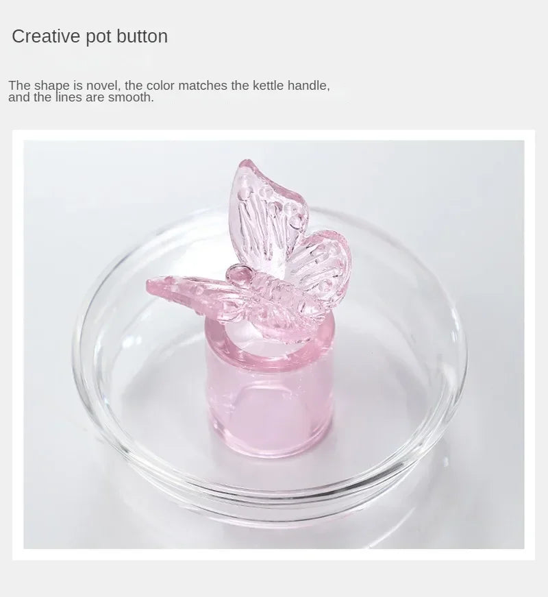 Tea Pot Pink Butterfly High Borosilicate Transparent Glass Beam Pot Clay Stove Tea Kettle Tea Cup