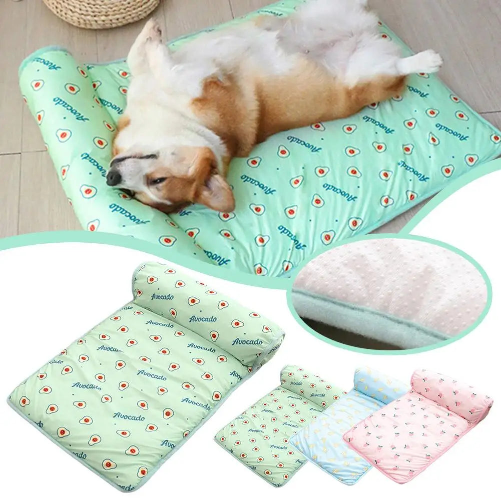 Summer Pet Cooling Mat Ice Silk Mat With Pillow Cushion Cat Dog Breathable Pad Sofa For Small Medium Dogs Cool Sleep Mats