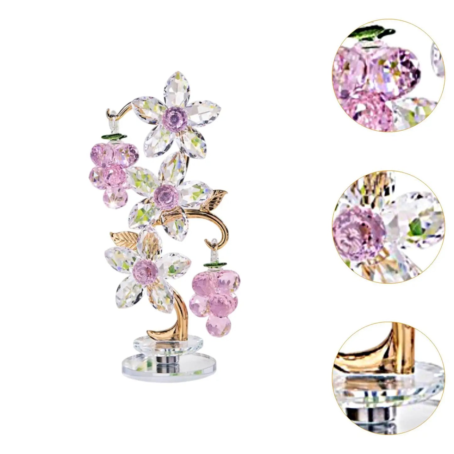 Glass Paperweight Flower Ornament Pink Grape Decor for Office Home Tabletop