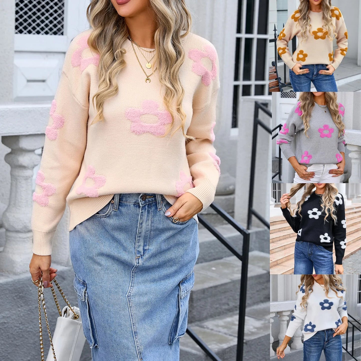 Knitted Flower Sweaters For Women Blusa De Frio Feminina