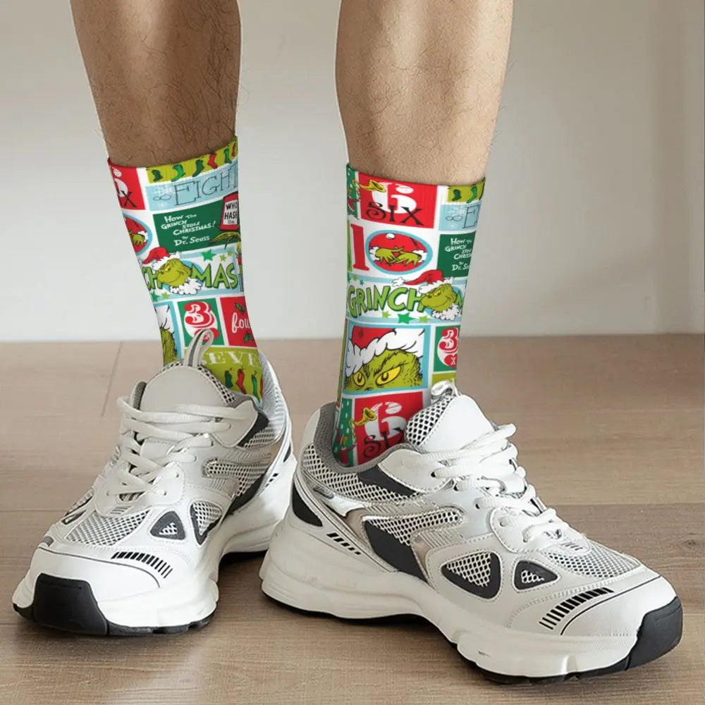 Novelty Christmas-S-Green-S-Grinching Socks Men's Women's Fashion Socks Spring Summer Autumn Winter Middle Tube Socks Gift