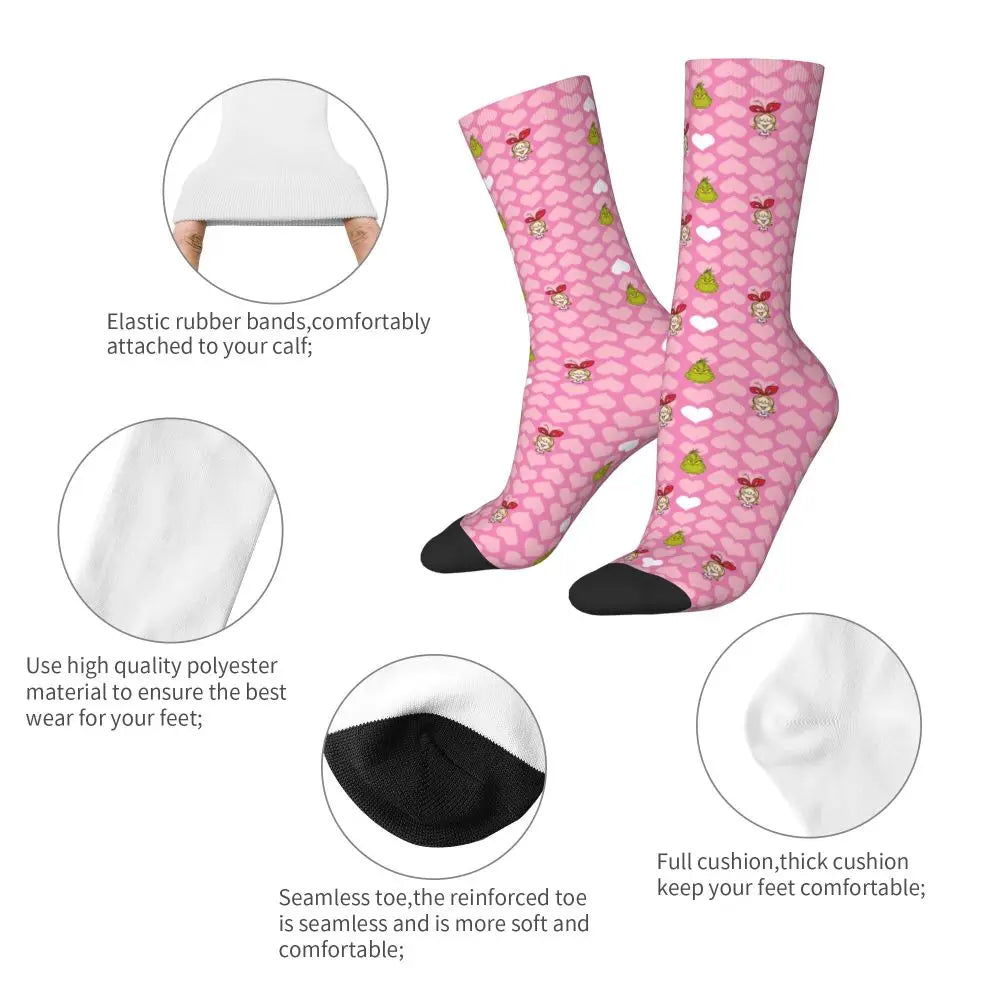 Novelty Christmas-S-Green-S-Grinching Socks Men's Women's Fashion Socks Spring Summer Autumn Winter Middle Tube Socks Gift