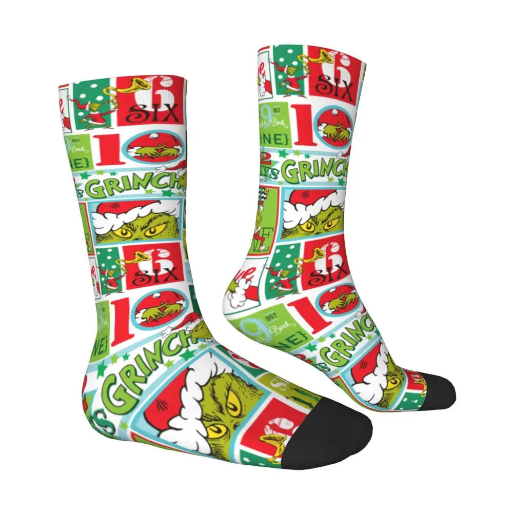 Novelty Christmas-S-Green-S-Grinching Socks Men's Women's Fashion Socks Spring Summer Autumn Winter Middle Tube Socks Gift