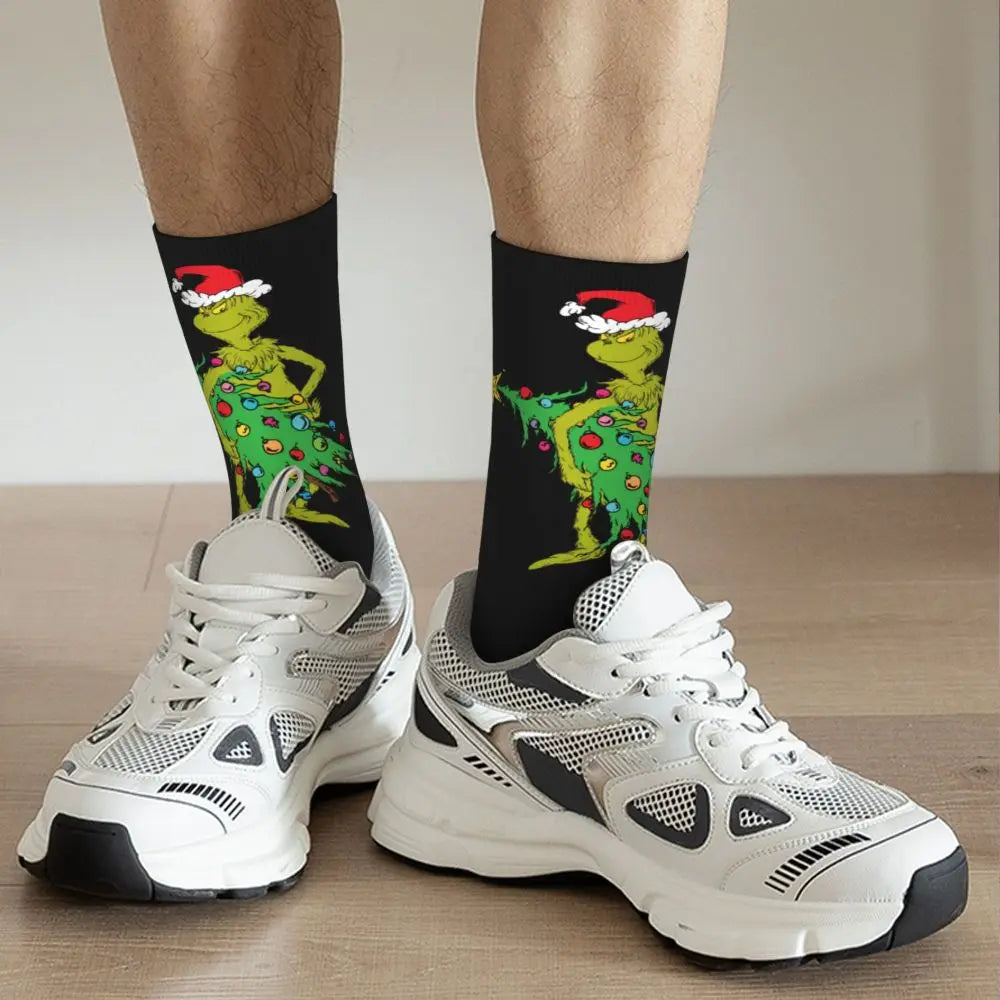 Novelty Christmas-S-Green-S-Grinching Socks Men's Women's Fashion Socks Spring Summer Autumn Winter Middle Tube Socks Gift