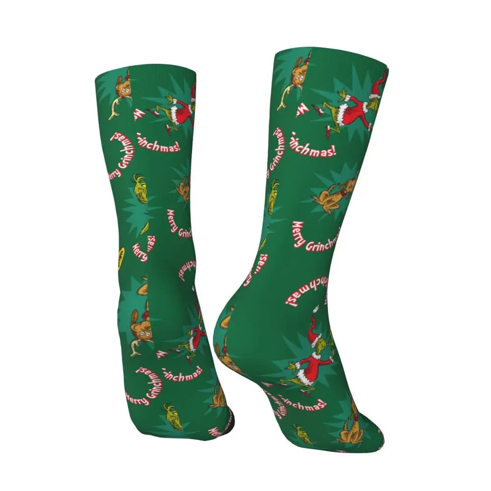 Novelty Christmas-S-Green-S-Grinching Socks Men's Women's Fashion Socks Spring Summer Autumn Winter Middle Tube Socks Gift