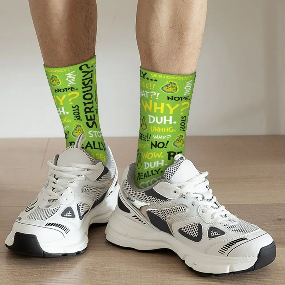 Novelty Christmas-S-Green-S-Grinching Socks Men's Women's Fashion Socks Spring Summer Autumn Winter Middle Tube Socks Gift