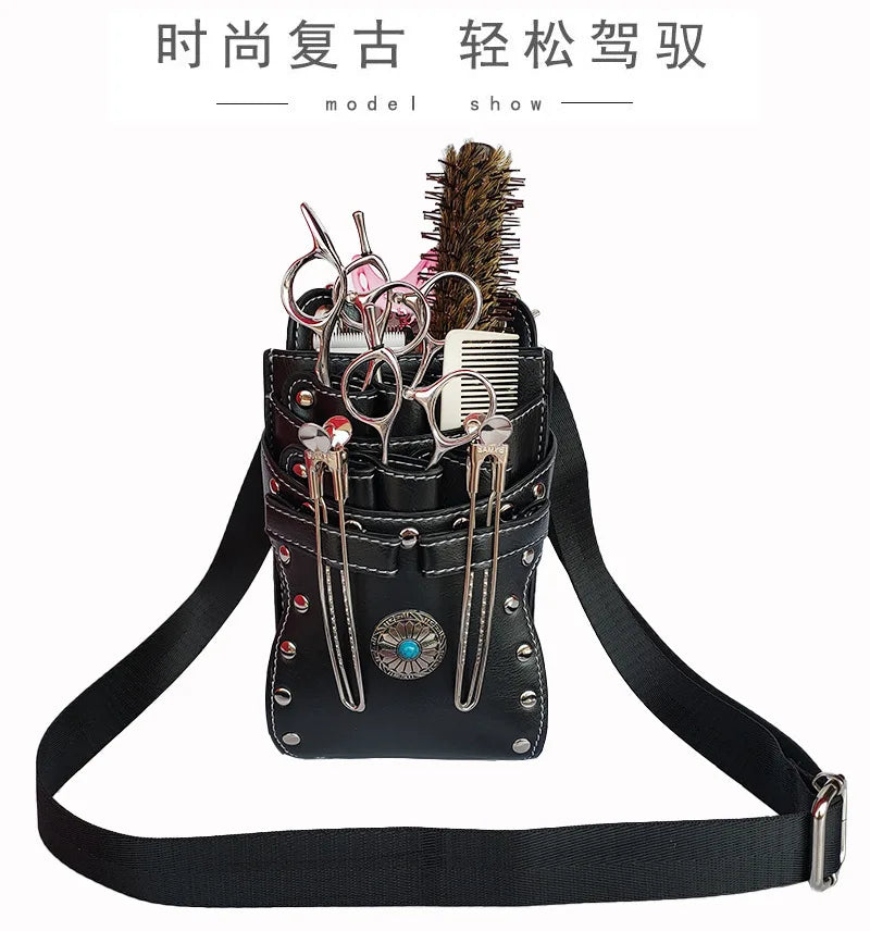 Hairdresser Scissors Pouch Salon Barber Hairdressing Holster Hair Stylist Tools Bags Comb Shear Waist Shoulder Belt Case PU Pink