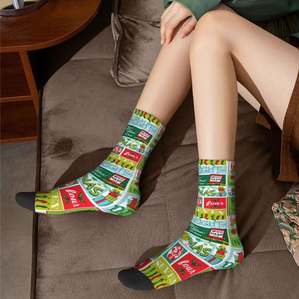 Novelty Christmas-S-Green-S-Grinching Socks Men's Women's Fashion Socks Spring Summer Autumn Winter Middle Tube Socks Gift