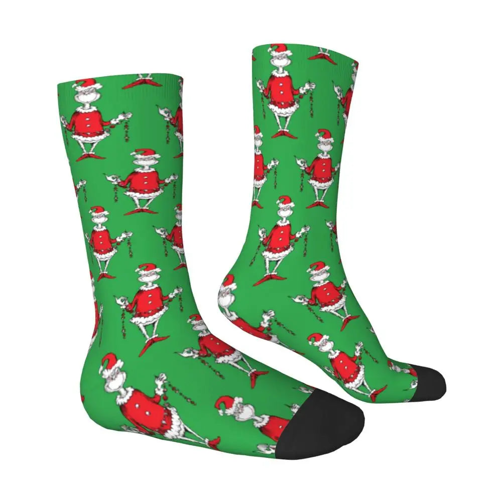 Novelty Christmas-S-Green-S-Grinching Socks Men's Women's Fashion Socks Spring Summer Autumn Winter Middle Tube Socks Gift