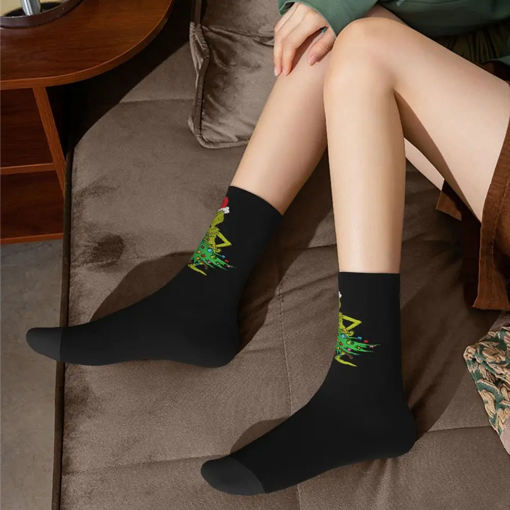 Novelty Christmas-S-Green-S-Grinching Socks Men's Women's Fashion Socks Spring Summer Autumn Winter Middle Tube Socks Gift