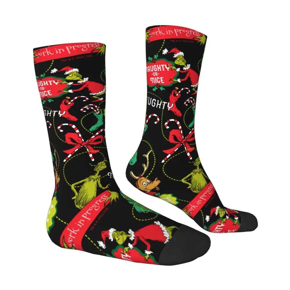 Novelty Christmas-S-Green-S-Grinching Socks Men's Women's Fashion Socks Spring Summer Autumn Winter Middle Tube Socks Gift