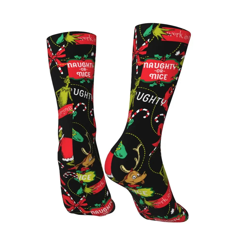 Novelty Christmas-S-Green-S-Grinching Socks Men's Women's Fashion Socks Spring Summer Autumn Winter Middle Tube Socks Gift