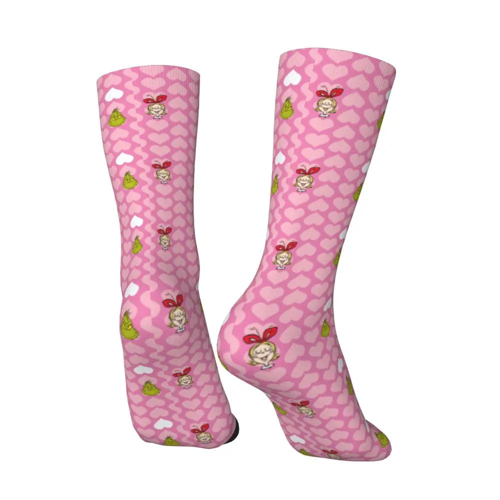 Novelty Christmas-S-Green-S-Grinching Socks Men's Women's Fashion Socks Spring Summer Autumn Winter Middle Tube Socks Gift