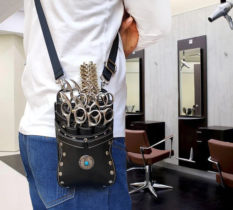 Hairdresser Scissors Pouch Salon Barber Hairdressing Holster Hair Stylist Tools Bags Comb Shear Waist Shoulder Belt Case PU Pink