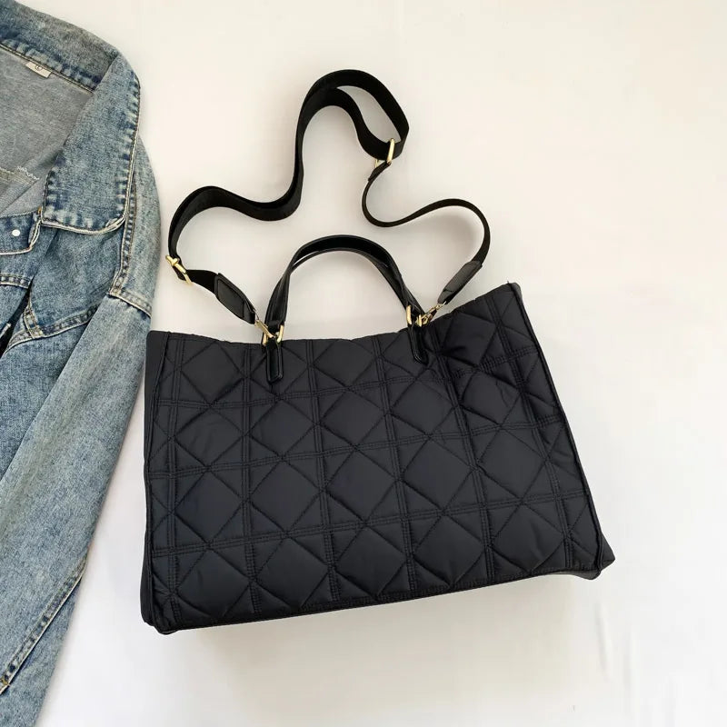 Green Padded Handbag Fashion Quilted Shoulder Bags For Women 2023 Winter Space Cotton Shopper Bag Portable Large Capacity Tote