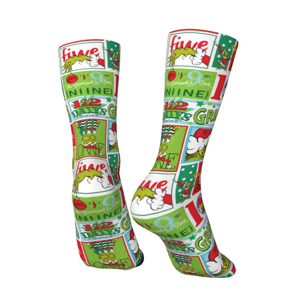 Novelty Christmas-S-Green-S-Grinching Socks Men's Women's Fashion Socks Spring Summer Autumn Winter Middle Tube Socks Gift