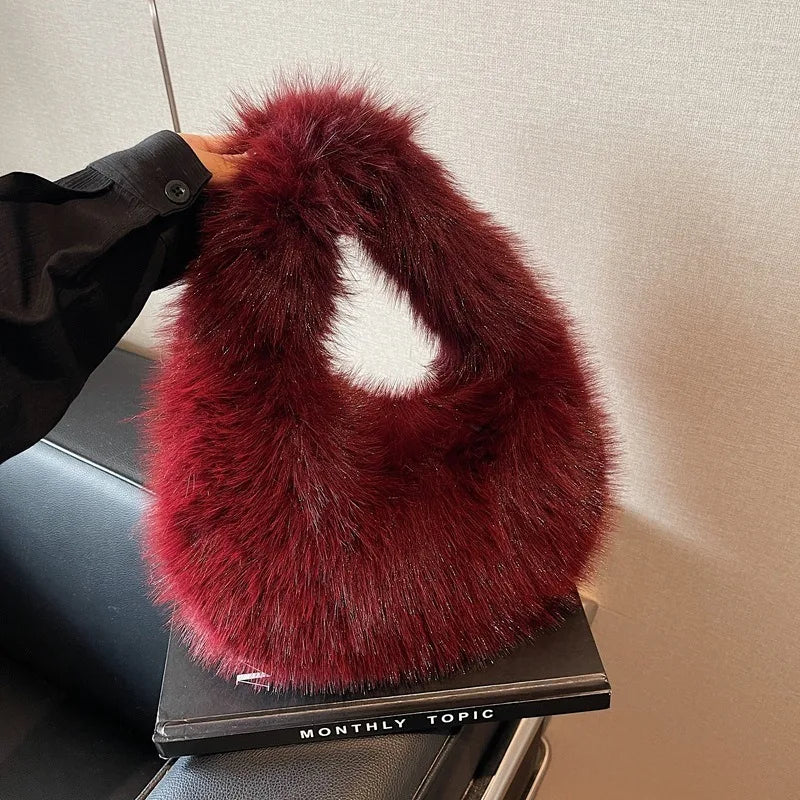 Faux Soft Plush Women's Small Half Moon Bag