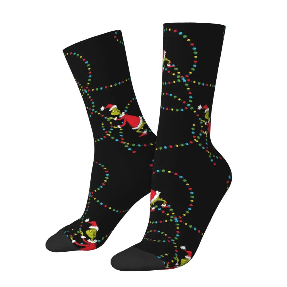 Novelty Christmas-S-Green-S-Grinching Socks Men's Women's Fashion Socks Spring Summer Autumn Winter Middle Tube Socks Gift