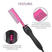 Electric Pink Hot Comb Professional Fast Heating Styling Comb Hair Straightener Portable Anti-Scald Straightening Press Comb