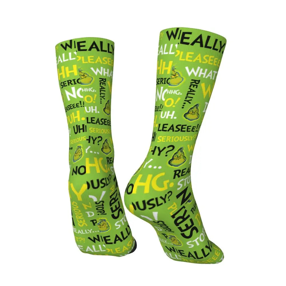 Novelty Christmas-S-Green-S-Grinching Socks Men's Women's Fashion Socks Spring Summer Autumn Winter Middle Tube Socks Gift