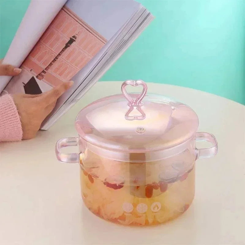Love Binaural Pan Noodle Pink Open Fire Soup Cute Glass Cooking Pot High-value Borosilicate Instant Heat-resistant High
