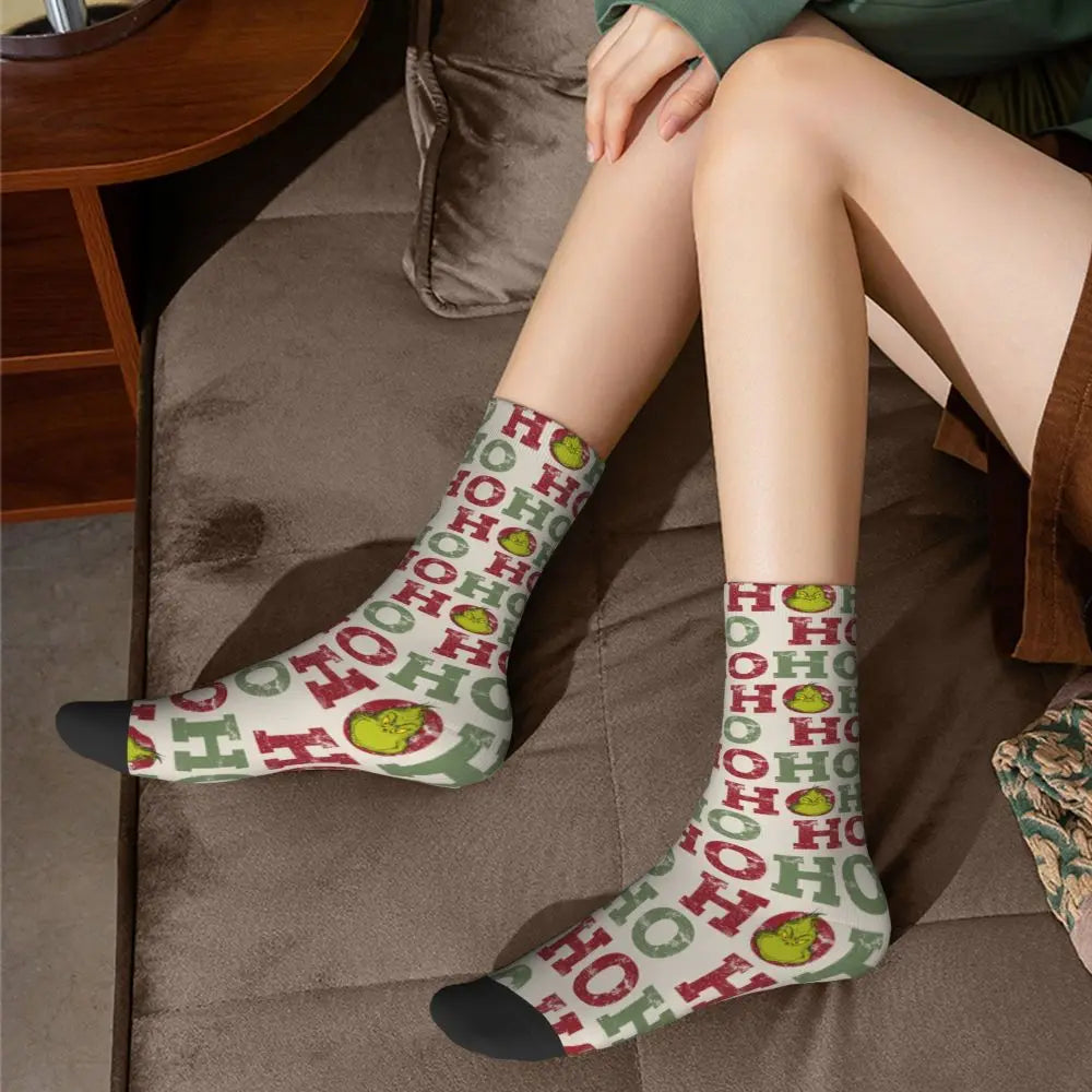 Novelty Christmas-S-Green-S-Grinching Socks Men's Women's Fashion Socks Spring Summer Autumn Winter Middle Tube Socks Gift