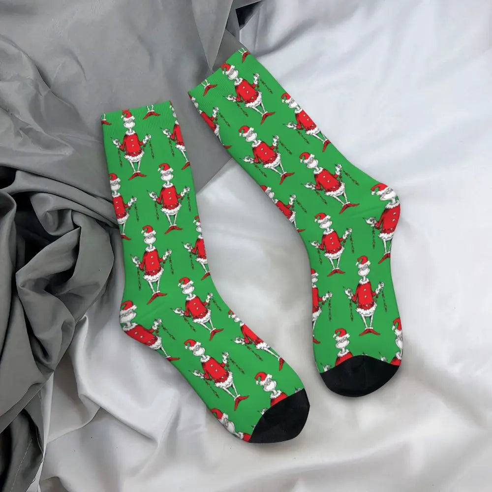 Novelty Christmas-S-Green-S-Grinching Socks Men's Women's Fashion Socks Spring Summer Autumn Winter Middle Tube Socks Gift