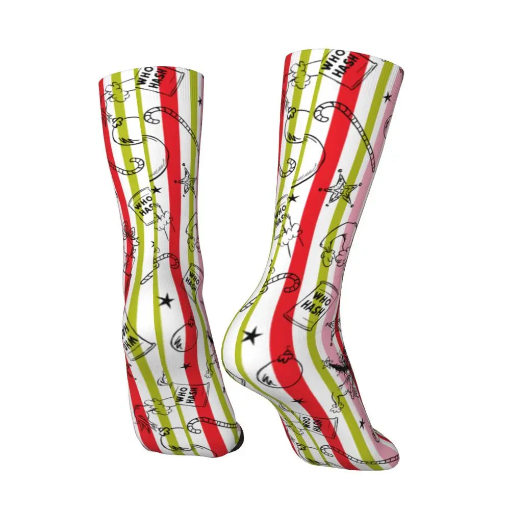 Novelty Christmas-S-Green-S-Grinching Socks Men's Women's Fashion Socks Spring Summer Autumn Winter Middle Tube Socks Gift