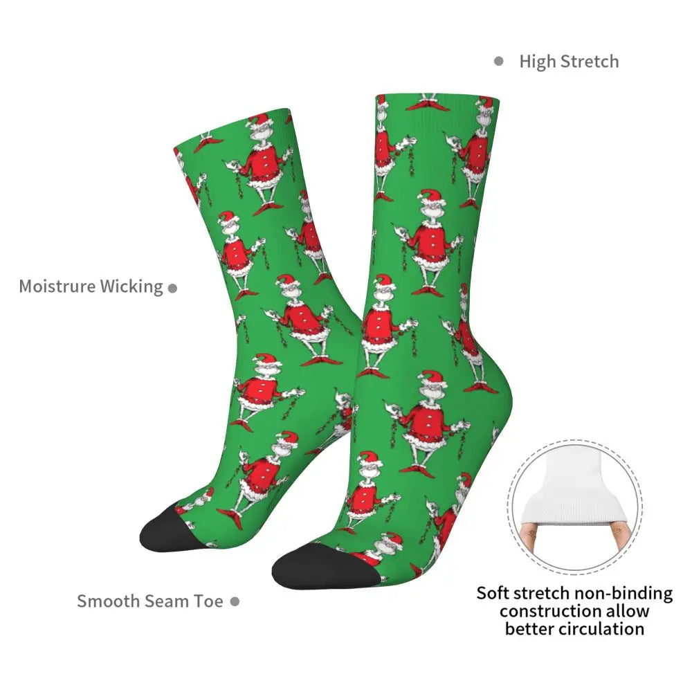 Novelty Christmas-S-Green-S-Grinching Socks Men's Women's Fashion Socks Spring Summer Autumn Winter Middle Tube Socks Gift