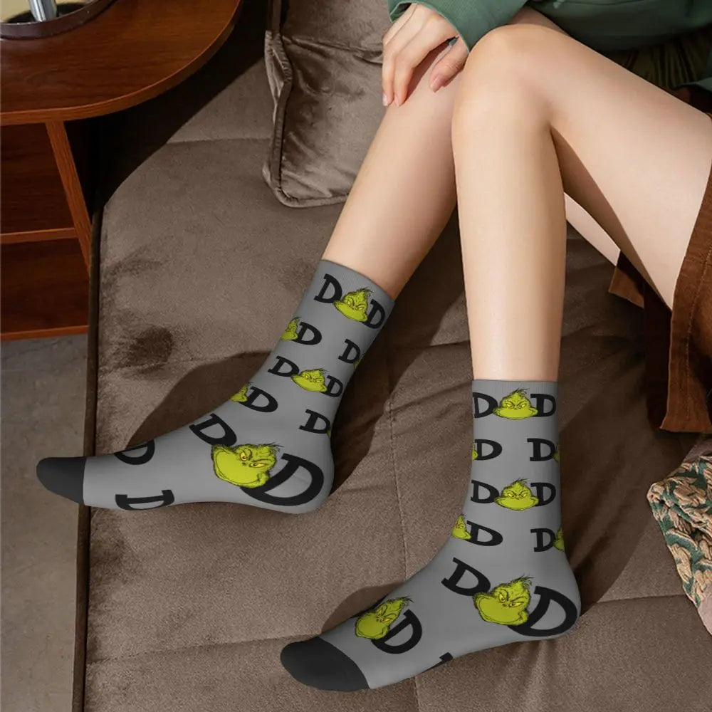 Novelty Christmas-S-Green-S-Grinching Socks Men's Women's Fashion Socks Spring Summer Autumn Winter Middle Tube Socks Gift