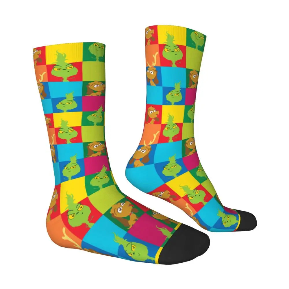 Novelty Christmas-S-Green-S-Grinching Socks Men's Women's Fashion Socks Spring Summer Autumn Winter Middle Tube Socks Gift