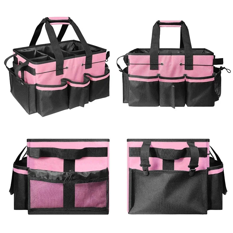 Pink Tool Bag with Pockets Cleaning Toolbag Storage Waterproof Wear-Resistant Large Capacity Oxford Cloth Tools Organizer