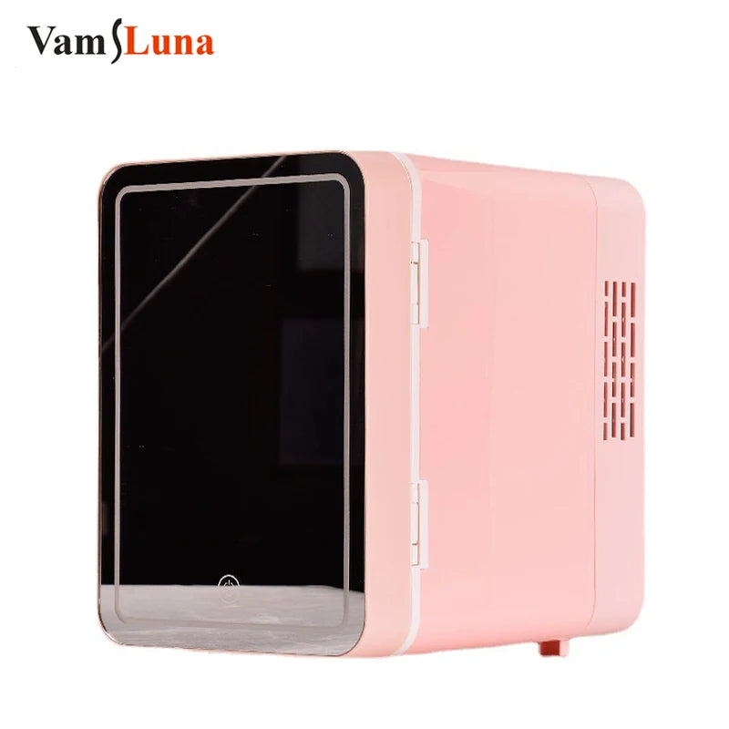 Pink Mini Portable 6L Personal Electric Cosmetics Beauty Fridge Freezer Skincare With Mirror LED Light