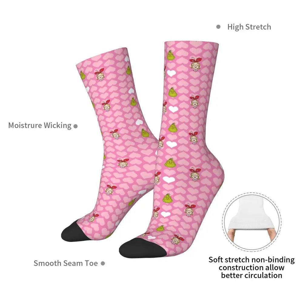 Novelty Christmas-S-Green-S-Grinching Socks Men's Women's Fashion Socks Spring Summer Autumn Winter Middle Tube Socks Gift