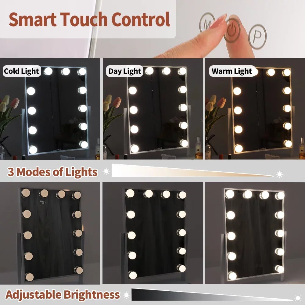 Hollywood Mirror Vanity Makeup Mirror With Light Smart Touch Control 3 Colors Dimmable Light