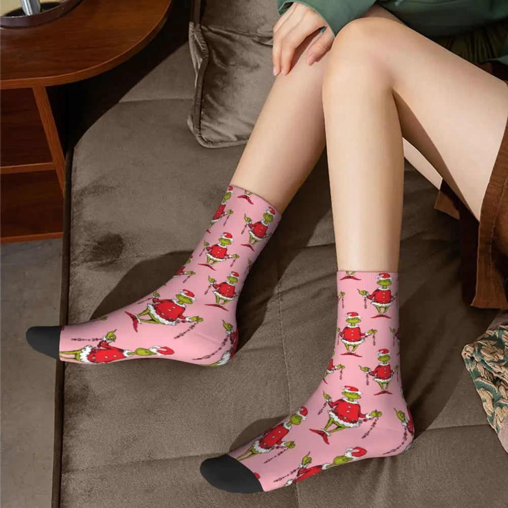 Novelty Christmas-S-Green-S-Grinching Socks Men's Women's Fashion Socks Spring Summer Autumn Winter Middle Tube Socks Gift