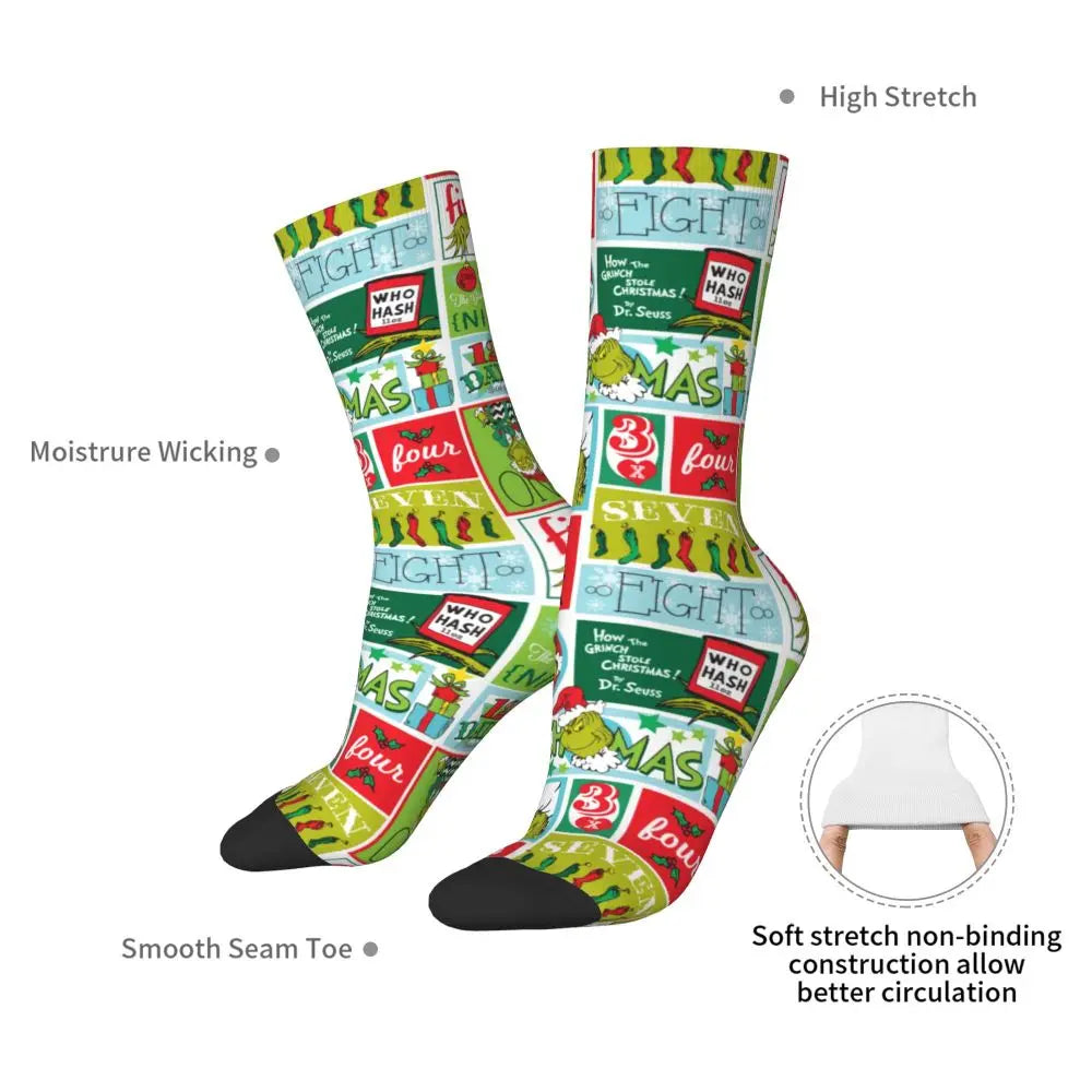 Novelty Christmas-S-Green-S-Grinching Socks Men's Women's Fashion Socks Spring Summer Autumn Winter Middle Tube Socks Gift