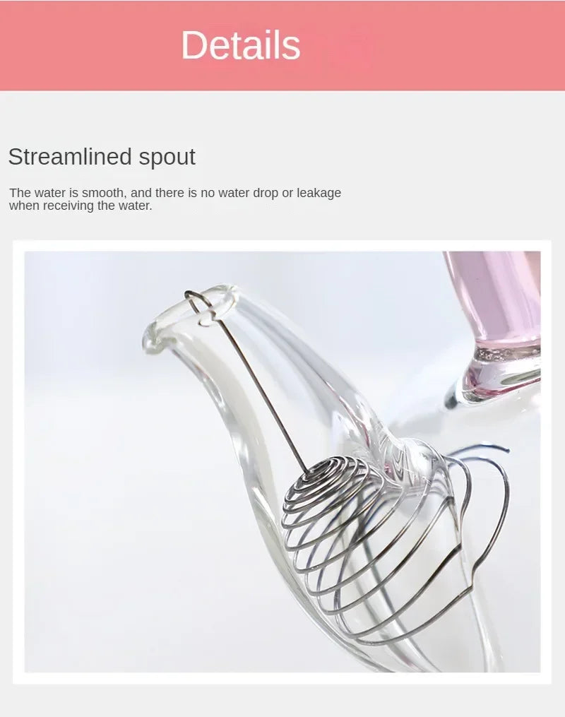 Tea Pot Pink Butterfly High Borosilicate Transparent Glass Beam Pot Clay Stove Tea Kettle Tea Cup
