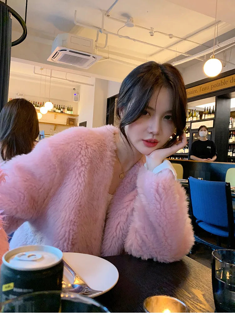 Tuscan Fur True Lamb Wool Sheep Trimmed Fleece Fur Coat