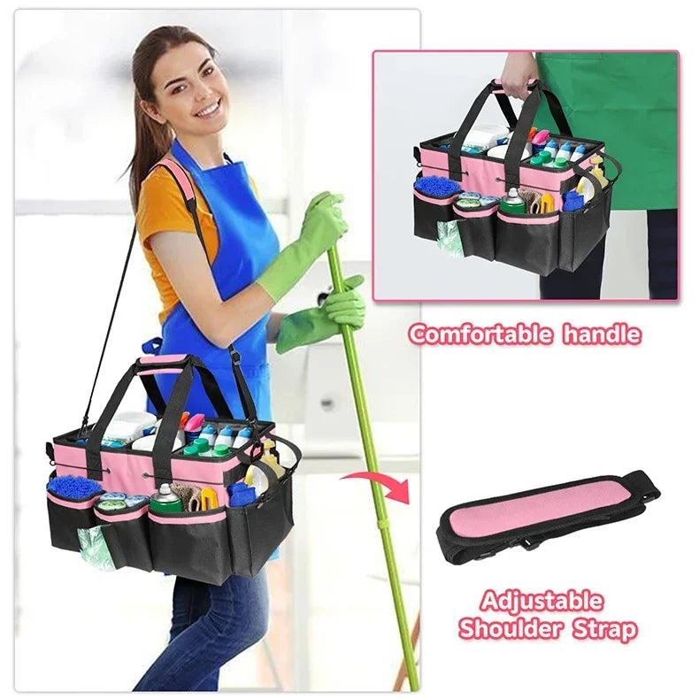 Pink Tool Bag with Pockets Cleaning Toolbag Storage Waterproof Wear-Resistant Large Capacity Oxford Cloth Tools Organizer