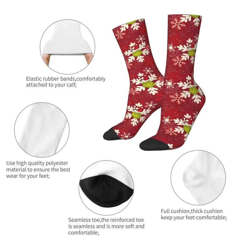 Novelty Christmas-S-Green-S-Grinching Socks Men's Women's Fashion Socks Spring Summer Autumn Winter Middle Tube Socks Gift
