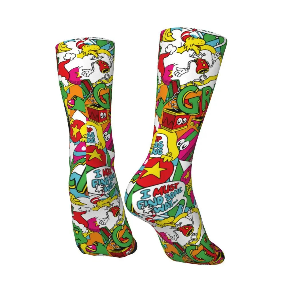 Novelty Christmas-S-Green-S-Grinching Socks Men's Women's Fashion Socks Spring Summer Autumn Winter Middle Tube Socks Gift