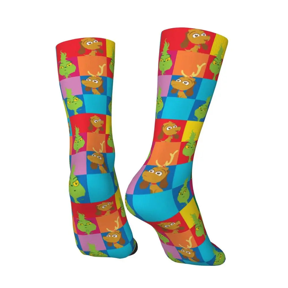 Novelty Christmas-S-Green-S-Grinching Socks Men's Women's Fashion Socks Spring Summer Autumn Winter Middle Tube Socks Gift