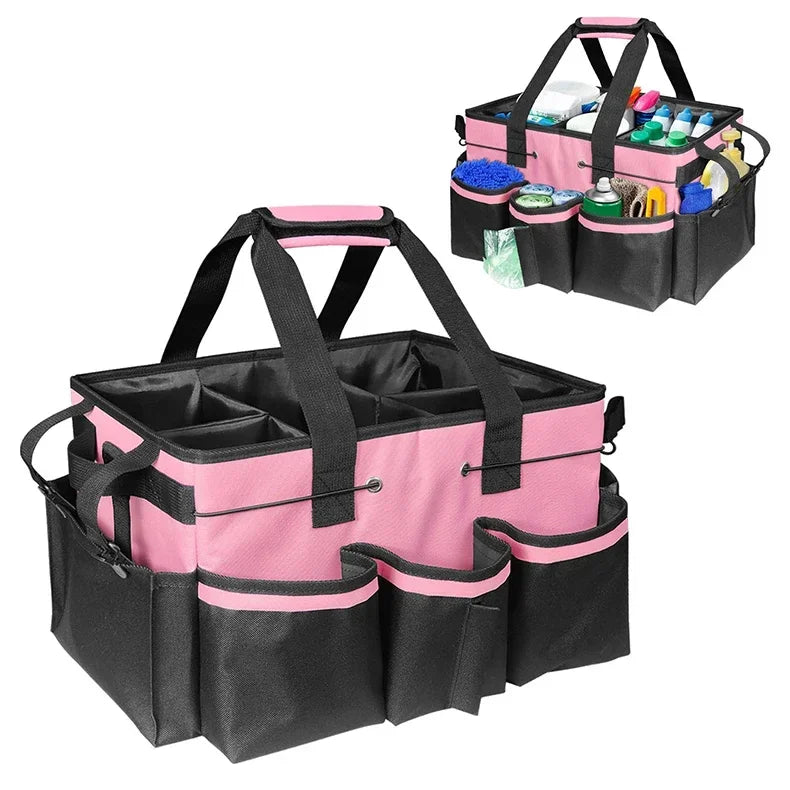 Pink Tool Bag with Pockets Cleaning Toolbag Storage Waterproof Wear-Resistant Large Capacity Oxford Cloth Tools Organizer