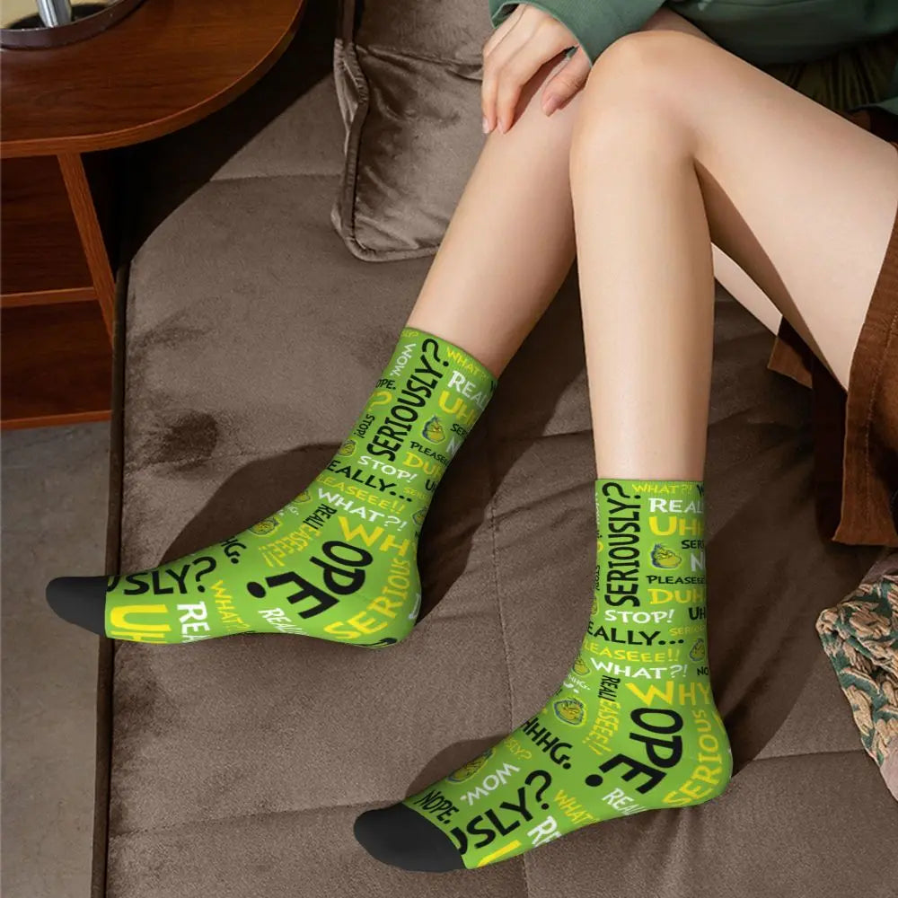 Novelty Christmas-S-Green-S-Grinching Socks Men's Women's Fashion Socks Spring Summer Autumn Winter Middle Tube Socks Gift